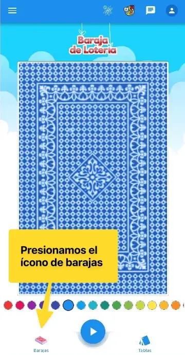 App de lotería mexicana mostrando la sección de Barajas en la barra inferior
