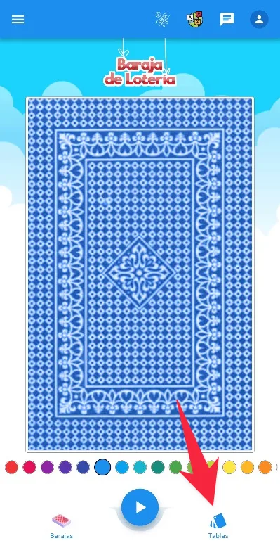 App de lotería mexicana mostrando el botón Tablas en la barra inferior